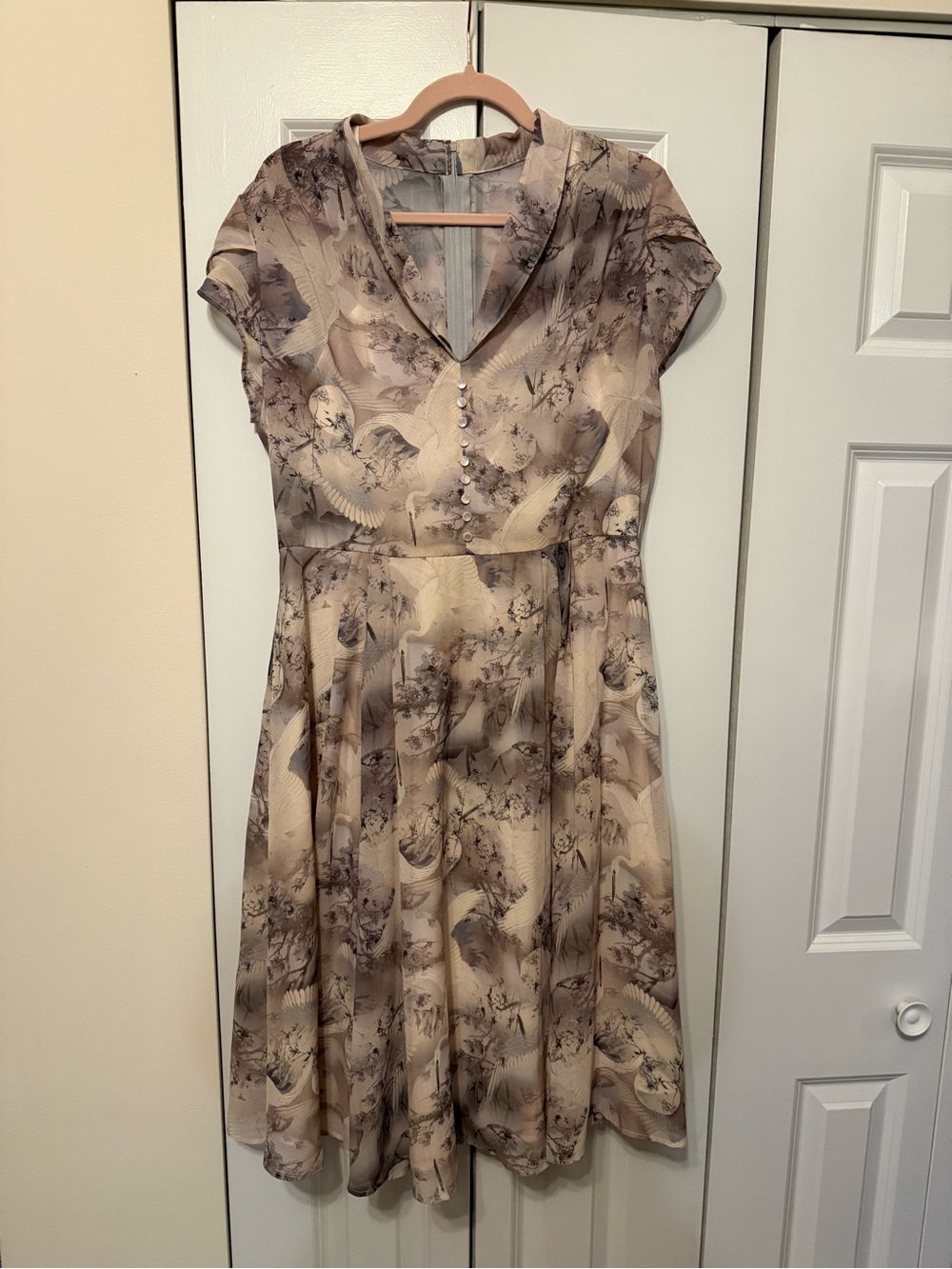Hell Bunny Beige Floral & Bird Print Midi Dress
